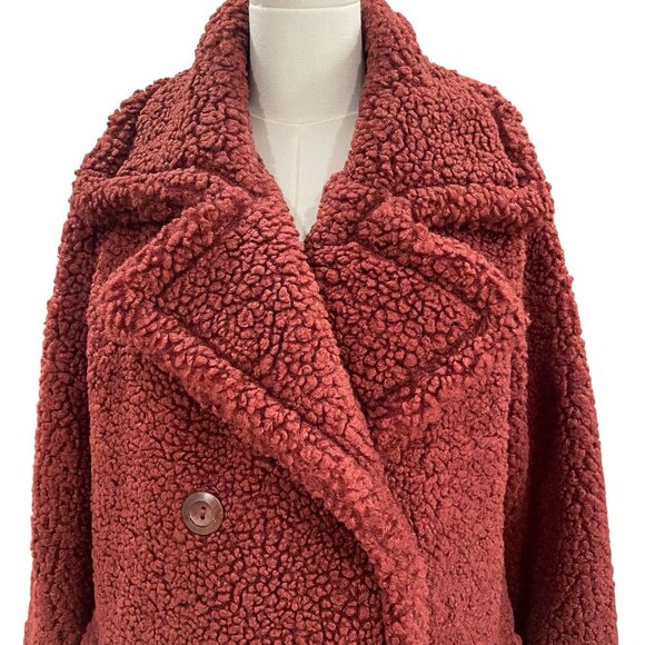 Zenana Teddy Sherpa Coat LXL Brown Double Breasted Fall Cozy Gorpcore Jacket - Picture 5 of 9